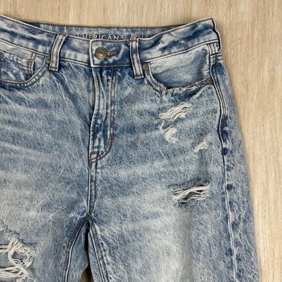 American Eagle Comfort Stretch Waistband Mom Jean Distressed Destroyed Jeans 0 - Picture 2 of 16